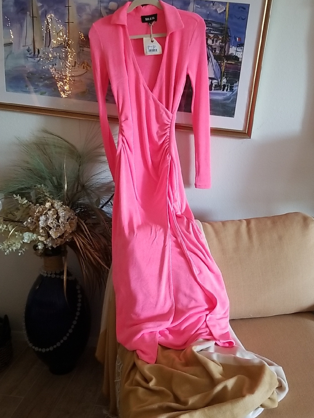 SER.O.YA Pink Long Sleeve Wrap Maxi Dress